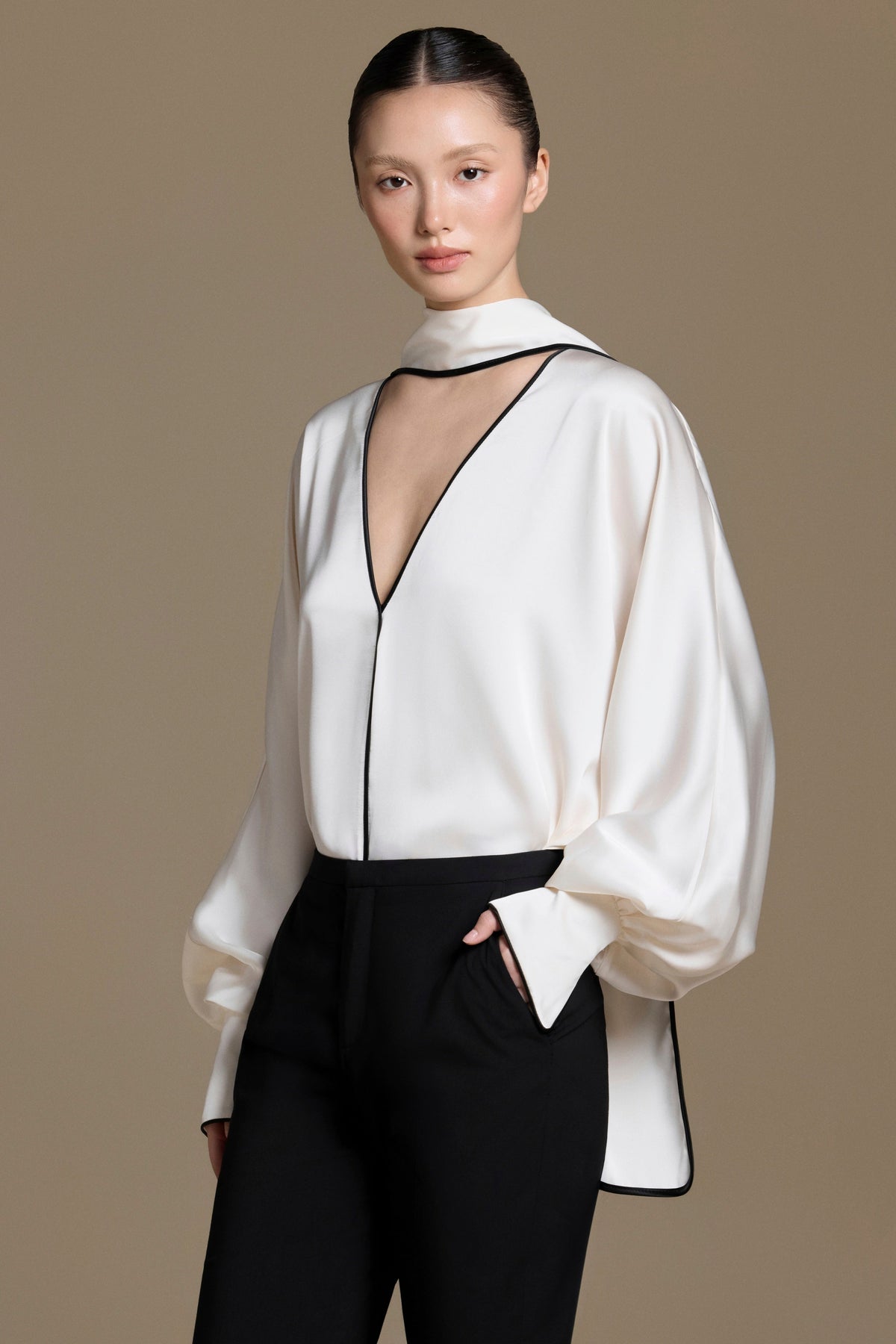 Leisure Black-trimmed Silk Blouse | 01-leisure-black-trimmed-silk-blouse