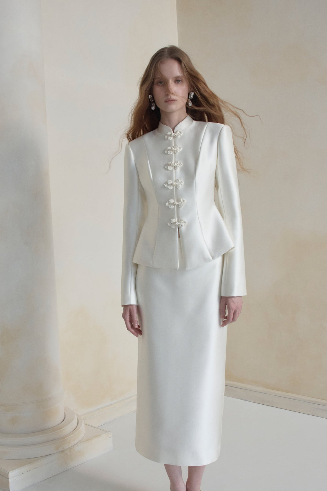 Blanc Taffeta Midi-skirt