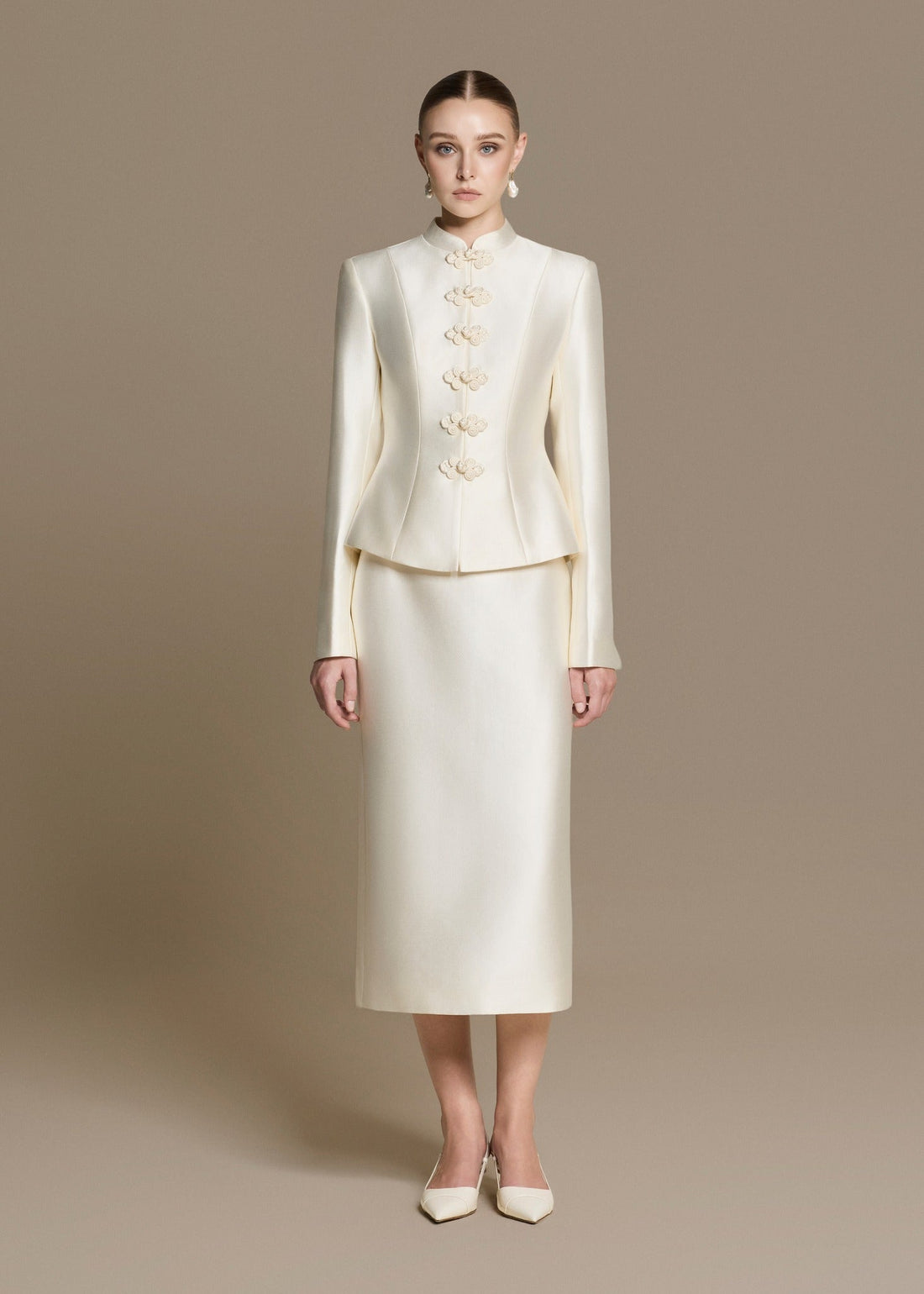 Blanc Taffeta Midi-skirt